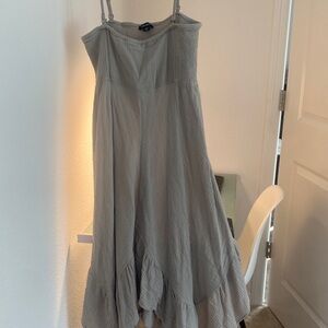 Light Gray Smocked Maxi Dress with Ruffle Hem